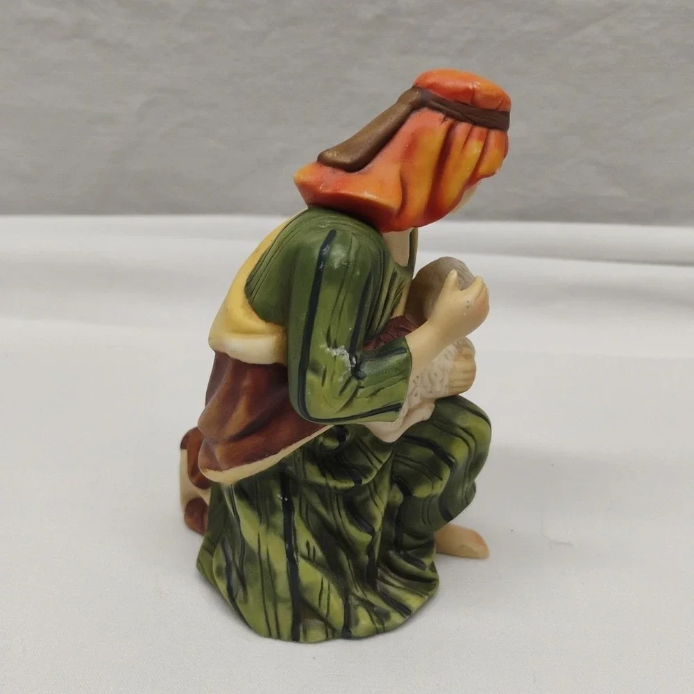 O'Well Christmas Nativity Figurine Shepherd With Sheep Lamb Ceramic Porcelain‎